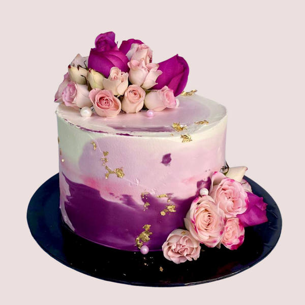 Halal-Certified Garnet Floral Garden Cake - Piece Of Cake